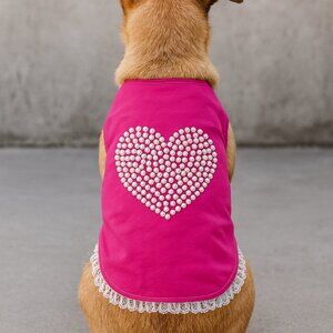 Luxury Pink Pearl Heart Dog Dress Dog Outfit with Lace Trim Cute Pet Clothe M